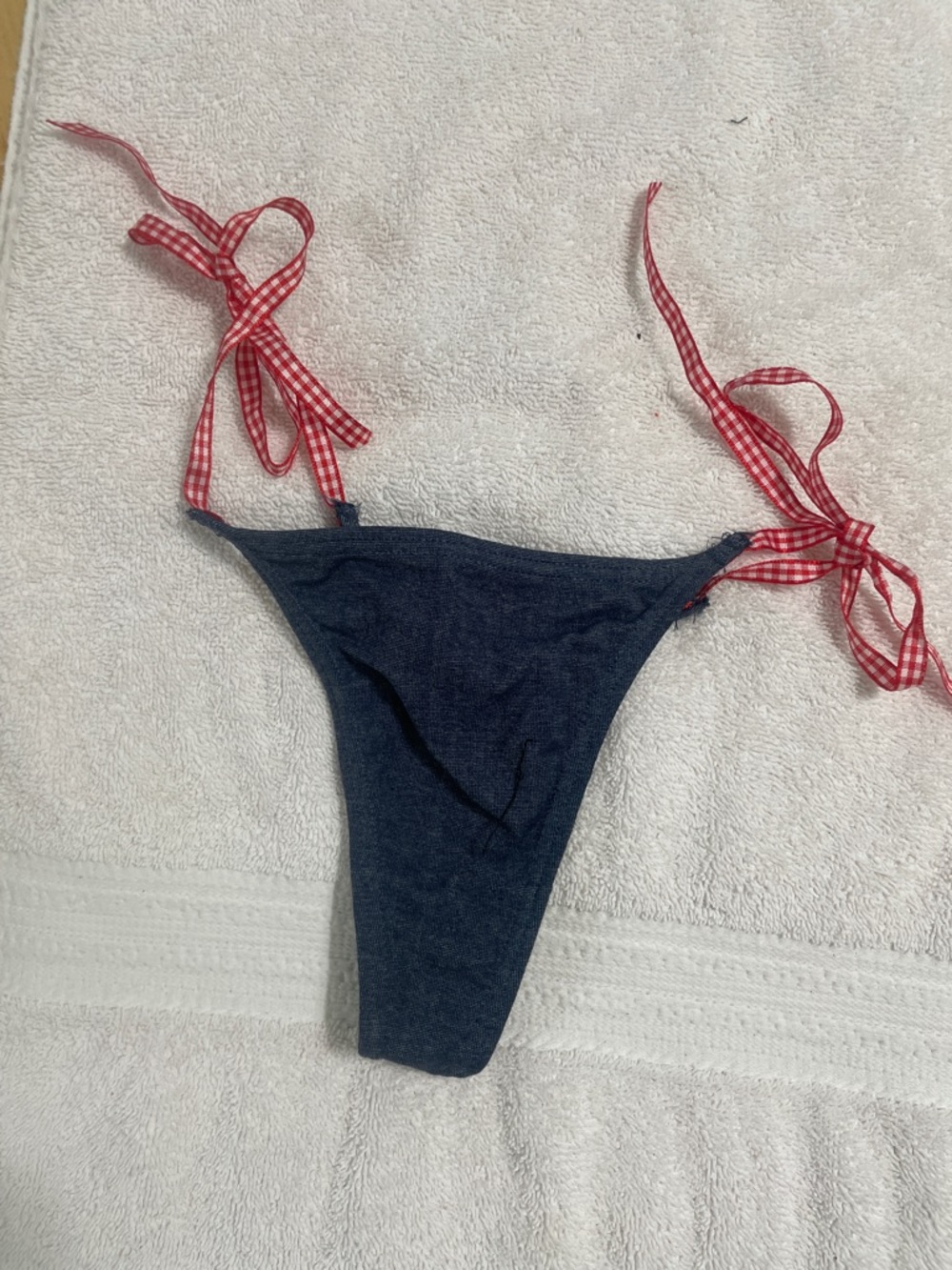 Native Intimates Navy Blue Bikini Bottom with Red Gingham Ties